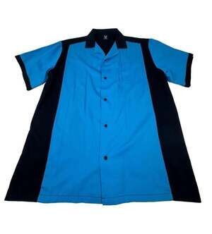 Hilton Bowling Retro Shirt Mens Large Blue Black Colorblock Pocket Button Up